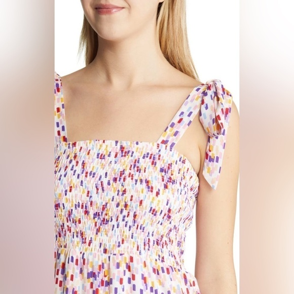 Women's Sam Edelman Confetti Smocked Bodice Maxi Dress SZ 12 White Multi - Picture 5 of 12